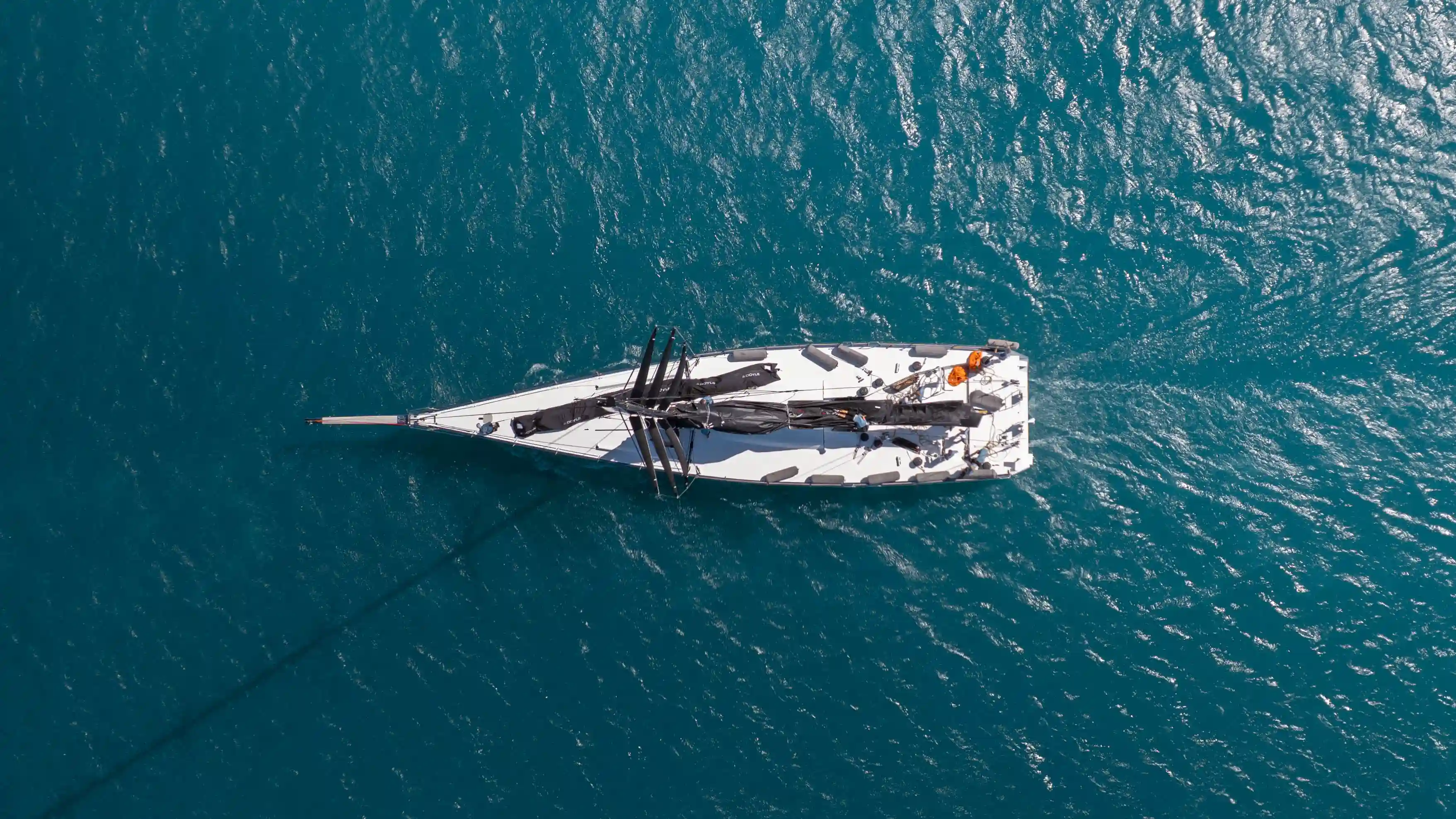Aerial view of sailboats after a regatta